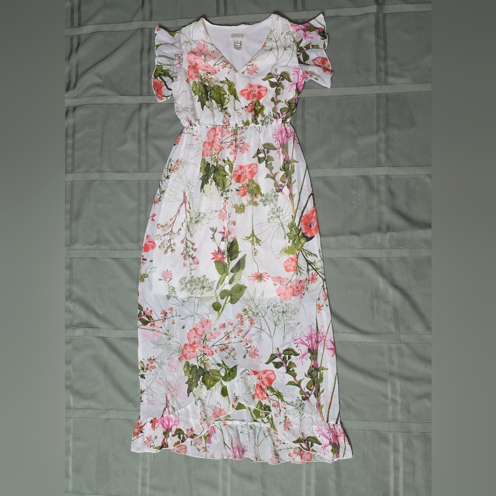 Enfocus Studio Women 6 Floral White Dress Church Modest Elegant Classy Easter